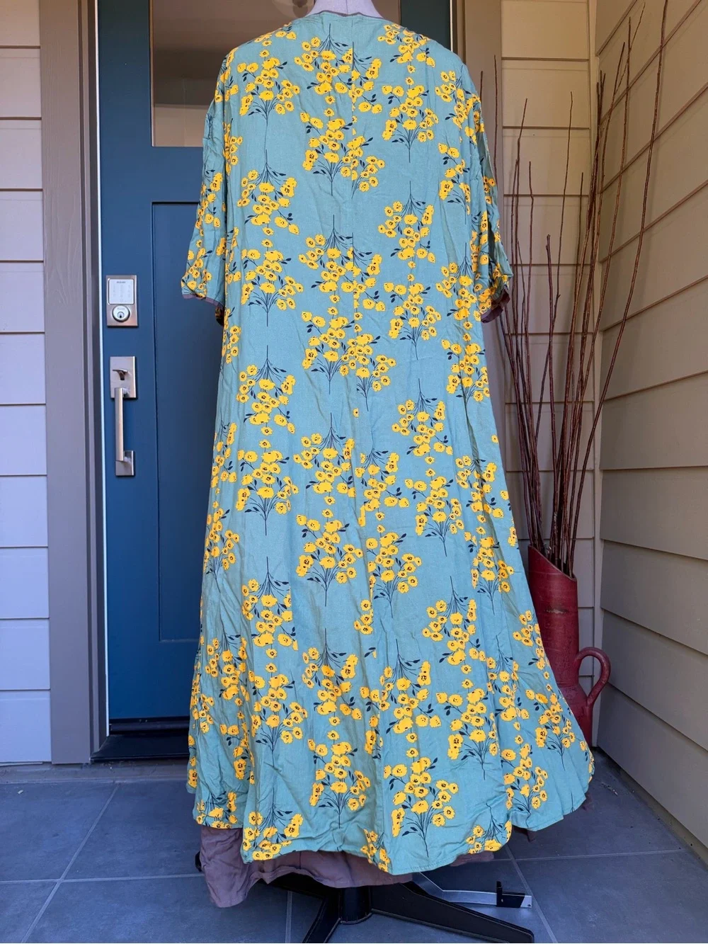 Light Green Maxi Dress with Yellow Floral Print - Picture 3 of 5